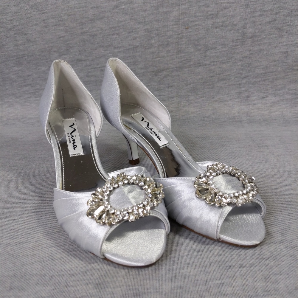 3x 👯♀️Host Pick⚡️ Nina NY Crystah Peep Toe Embellished Pump - Picture 3 of 15
